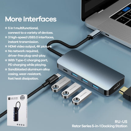 Remax RU-U5 5 In1 Multi-function Type-C / USB-C HUB Docking Station(Dark Grey)-garmade.com