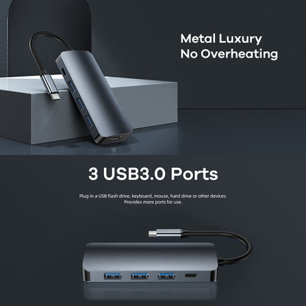 Remax RU-U91 Retor Series 9 In 1 Multi-function Type-C / USB-C HUB Docking Station(Dark Grey)-garmade.com