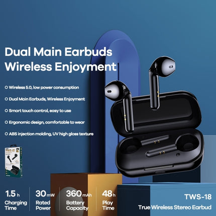 Remax TWS-18 Bluetooth 5.0 True Wireless Stereo Bluetooth Earphone(Black)-garmade.com