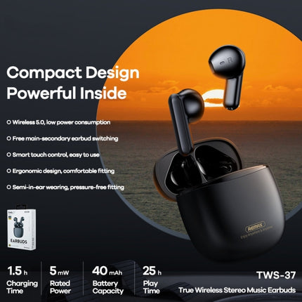 Remax TWS-37 Bluetooth 5.1 True Wireless Stereo Music Bluetooth Earphone(White)-garmade.com