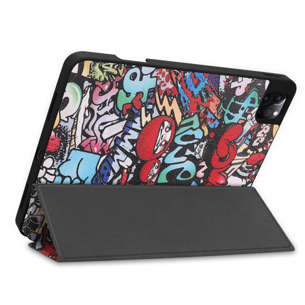 For iPad Pro 11 2022 / 2021 Colored Drawing Horizontal Flip TPU + PU Leather Tablet Case with Three-folding Holder & Sleep / Wake-up Function & Pen Slot(Graffiti)-garmade.com