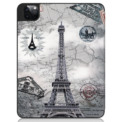 For iPad Pro 11 2022 / 2021 Colored Drawing Horizontal Flip TPU + PU Leather Tablet Case with Three-folding Holder & Sleep / Wake-up Function & Pen Slot(Eiffel Tower)-garmade.com