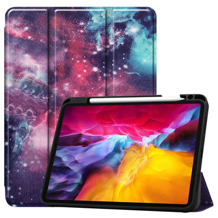 For iPad Pro 11 2022 / 2021 Colored Drawing Horizontal Flip TPU + PU Leather Tablet Case with Three-folding Holder & Sleep / Wake-up Function & Pen Slot(Milky Way)-garmade.com