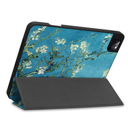 For iPad Pro 11 2022 / 2021 Colored Drawing Horizontal Flip TPU + PU Leather Tablet Case with Three-folding Holder & Sleep / Wake-up Function & Pen Slot(Apricot Flower)-garmade.com