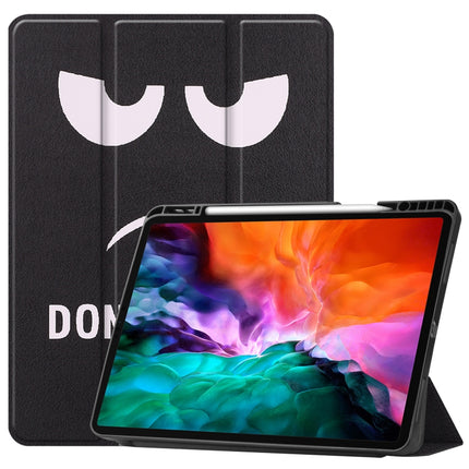 For iPad Pro 12.9 2022 / 2021 Colored Drawing Horizontal Flip TPU + PU Leather Tablet Case with Three-folding Holder & Sleep / Wake-up Function & Pen Slot(Big Eye ME)-garmade.com