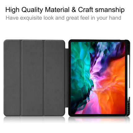 For iPad Pro 12.9 2022 / 2021 Colored Drawing Horizontal Flip TPU + PU Leather Tablet Case with Three-folding Holder & Sleep / Wake-up Function & Pen Slot(Eiffel Tower)-garmade.com