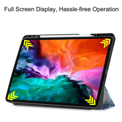 For iPad Pro 12.9 2022 / 2021 Colored Drawing Horizontal Flip TPU + PU Leather Tablet Case with Three-folding Holder & Sleep / Wake-up Function & Pen Slot(Milky Way)-garmade.com