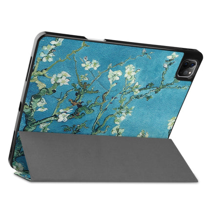 For iPad Pro 12.9 2022 / 2021 Colored Drawing Horizontal Flip TPU + PU Leather Tablet Case with Three-folding Holder & Sleep / Wake-up Function & Pen Slot(Apricot Flower)-garmade.com