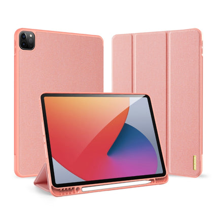 For iPad Pro 12.9 2022 / 2021 / 2020 DUX DUCIS Domo Series Horizontal Flip Magnetic TPU + PU Leather Tablet Case with Three-folding Holder & Pen Slot & Sleep / Wake-up Function(Pink)-garmade.com