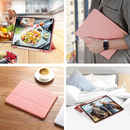 For iPad Pro 12.9 2022 / 2021 / 2020 DUX DUCIS Domo Series Horizontal Flip Magnetic TPU + PU Leather Tablet Case with Three-folding Holder & Pen Slot & Sleep / Wake-up Function(Pink)-garmade.com