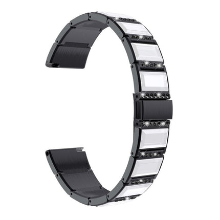 For Samsung Galaxy Watch 42mm Stainless Steel Diamond Encrusted Replacement Watchbands(Black+White)-garmade.com