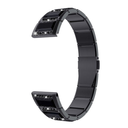 For Samsung Galaxy Watch 42mm Stainless Steel Diamond Encrusted Replacement Watchbands(Black+Black)-garmade.com