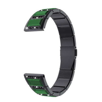 For Samsung Galaxy Watch 42mm Stainless Steel Diamond Encrusted Replacement Watchbands(Black+Green)-garmade.com
