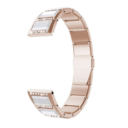 For Samsung Galaxy Watch 42mm Stainless Steel Diamond Encrusted Replacement Watchbands(Gold+White)-garmade.com