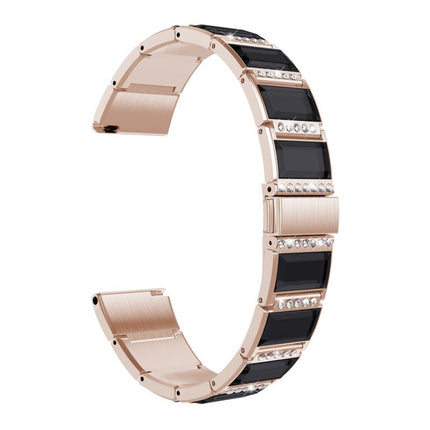 For Samsung Galaxy Watch 42mm Stainless Steel Diamond Encrusted Replacement Watchbands(Gold+Black)-garmade.com