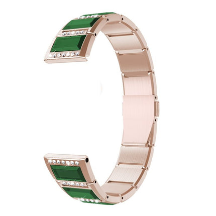For Samsung Galaxy Watch 42mm Stainless Steel Diamond Encrusted Replacement Watchbands(Gold+Green)-garmade.com