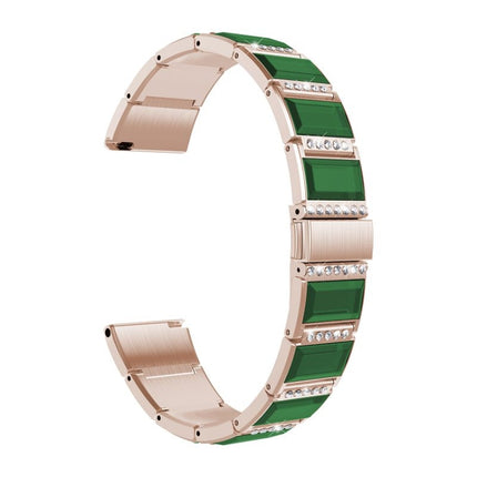 For Samsung Galaxy Watch 42mm Stainless Steel Diamond Encrusted Replacement Watchbands(Gold+Green)-garmade.com