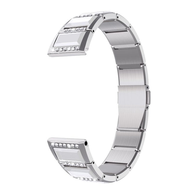 For Samsung Galaxy Watch 42mm Stainless Steel Diamond Encrusted Replacement Watchbands(Silver+White)-garmade.com