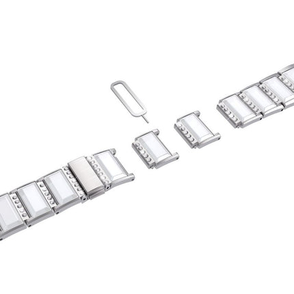 For Samsung Galaxy Watch 42mm Stainless Steel Diamond Encrusted Replacement Watchbands(Silver+White)-garmade.com