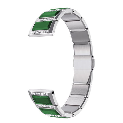 For Samsung Galaxy Watch 42mm Stainless Steel Diamond Encrusted Replacement Watchbands(Silver+Green)-garmade.com