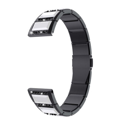 For Samsung Galaxy Watch 46mm Stainless Steel Diamond Encrusted Replacement Watchbands(Black+White)-garmade.com