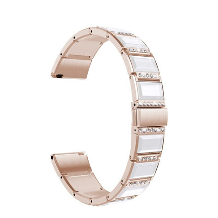 For Samsung Galaxy Watch 46mm Stainless Steel Diamond Encrusted Replacement Watchbands(Gold+White)-garmade.com