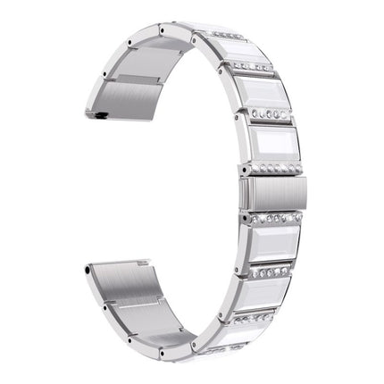 For Samsung Galaxy Watch 46mm Stainless Steel Diamond Encrusted Replacement Watchbands(Silver+White)-garmade.com