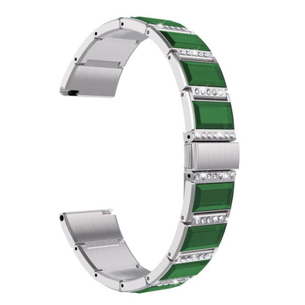 For Samsung Galaxy Watch 46mm Stainless Steel Diamond Encrusted Replacement Watchbands(Silver+Green)-garmade.com