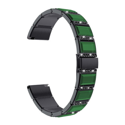 For Samsung Galaxy Watch 3 41mm Stainless Steel Diamond Encrusted Replacement Watchbands(Black+Green)-garmade.com
