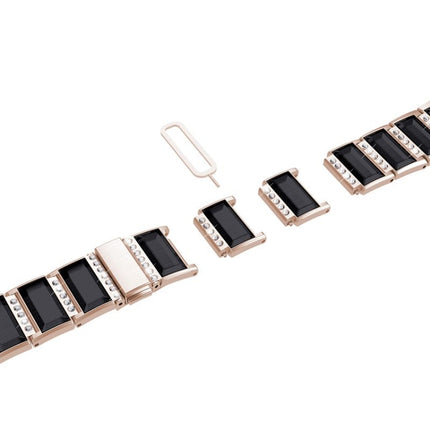 For Samsung Galaxy Watch 3 41mm Stainless Steel Diamond Encrusted Replacement Watchbands(Gold+Black)-garmade.com