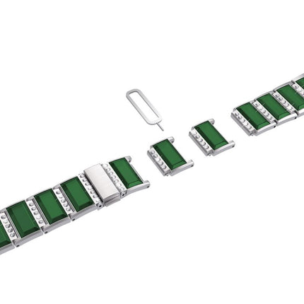 For Samsung Galaxy Watch 3 41mm Stainless Steel Diamond Encrusted Replacement Watchbands(Silver+Green)-garmade.com