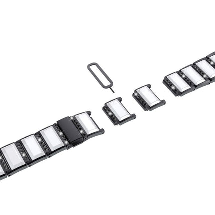 For Samsung Galaxy Watch 3 45mm Stainless Steel Diamond Encrusted Replacement Watchbands(Black+White)-garmade.com
