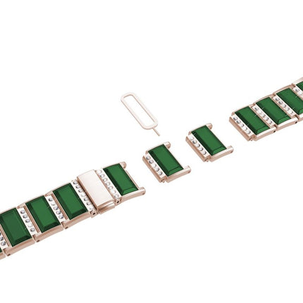 For Samsung Galaxy Watch Active2 44mm / Watch Active2 40mm / Watch Active Stainless Steel Diamond Encrusted Replacement Watchbands(Gold+Green)-garmade.com