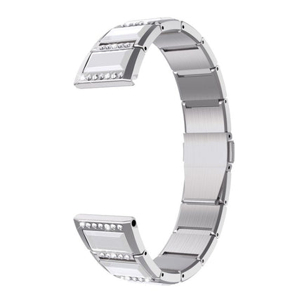 For Samsung Galaxy Watch Active2 44mm / Watch Active2 40mm / Watch Active Stainless Steel Diamond Encrusted Replacement Watchbands(Silver+White)-garmade.com