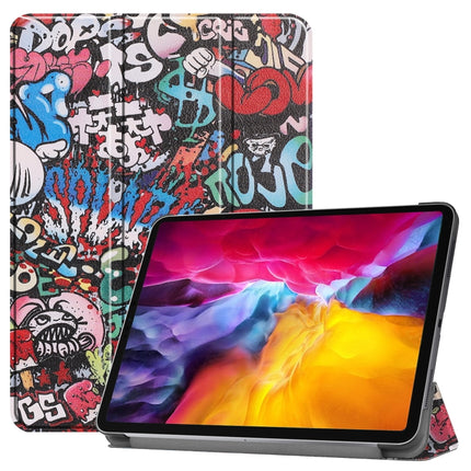 For iPad Pro 11 2022 / 2021 Colored Drawing Horizontal Flip PC + PU Leather Tablet Case with Three-folding Holder & Sleep / Wake-up Function(Graffiti)-garmade.com