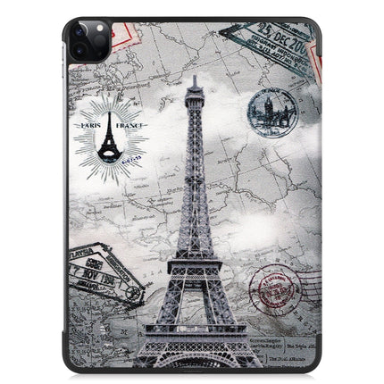 For iPad Pro 11 2022 / 2021 Colored Drawing Horizontal Flip PC + PU Leather Tablet Case with Three-folding Holder & Sleep / Wake-up Function(Eiffel Tower)-garmade.com