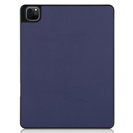 For iPad Pro 12.9 2022 / 2021 Horizontal Flip Honeycomb TPU + PU Leather Tablet Case with Three-folding Holder & Sleep / Wake-up Function & Pen Slot(Dark Blue)-garmade.com