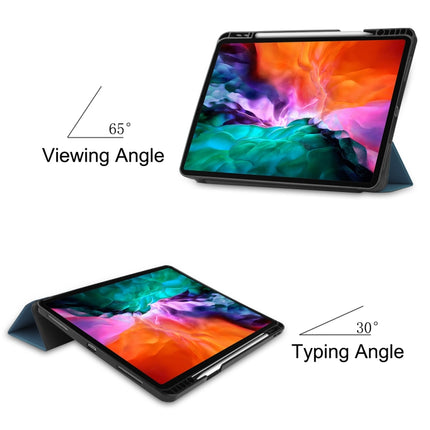 For iPad Pro 12.9 2022 / 2021 Horizontal Flip Honeycomb TPU + PU Leather Tablet Case with Three-folding Holder & Sleep / Wake-up Function & Pen Slot(Dark Green)-garmade.com