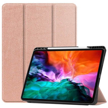 For iPad Pro 12.9 2022 / 2021 Horizontal Flip Honeycomb TPU + PU Leather Tablet Case with Three-folding Holder & Sleep / Wake-up Function & Pen Slot(Rose Gold)-garmade.com