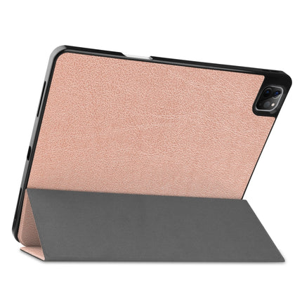 For iPad Pro 12.9 2022 / 2021 Horizontal Flip Honeycomb TPU + PU Leather Tablet Case with Three-folding Holder & Sleep / Wake-up Function & Pen Slot(Rose Gold)-garmade.com