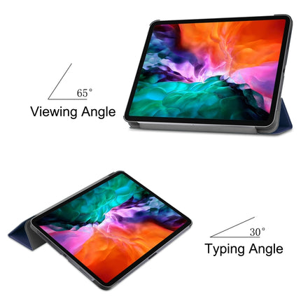For iPad Pro 12.9 2022 / 2021 Custer Texture Horizontal Flip PU Leather Tablet Case with Three-folding Holder & Sleep / Wake-up Function(Dark Blue)-garmade.com