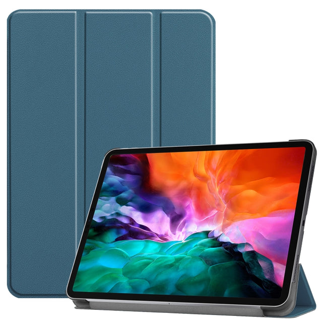 For iPad Pro 12.9 2022 / 2021 Custer Texture Horizontal Flip PU Leather Tablet Case with Three-folding Holder & Sleep / Wake-up Function(Dark Green)-garmade.com