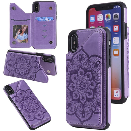 Flower Embossing Pattern Shockproof Protective Case with Holder & Card Slots & Photo Frame For iPhone XS / X(Purple)-garmade.com