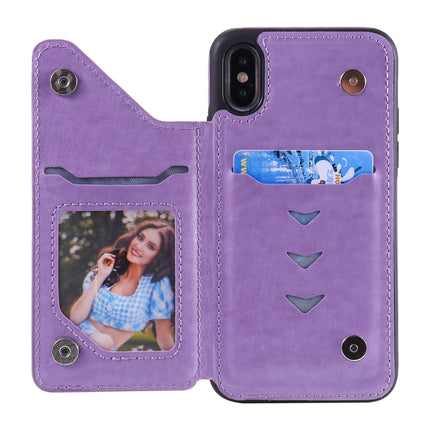 Flower Embossing Pattern Shockproof Protective Case with Holder & Card Slots & Photo Frame For iPhone XS / X(Purple)-garmade.com