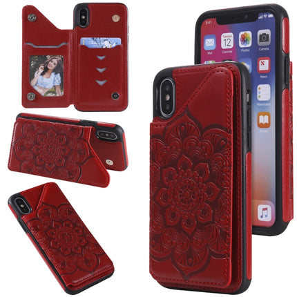 Flower Embossing Pattern Shockproof Protective Case with Holder & Card Slots & Photo Frame For iPhone XS / X(Red)-garmade.com