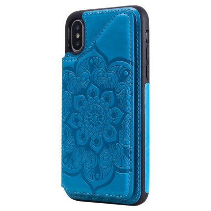 Flower Embossing Pattern Shockproof Protective Case with Holder & Card Slots & Photo Frame For iPhone XS / X(Blue)-garmade.com