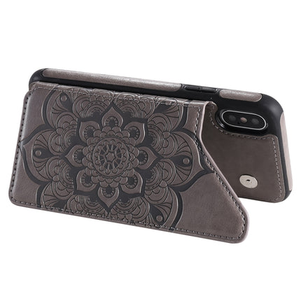 Flower Embossing Pattern Shockproof Protective Case with Holder & Card Slots & Photo Frame For iPhone XS / X(Grey)-garmade.com