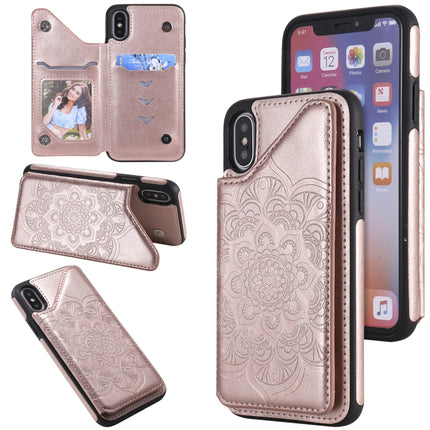 Flower Embossing Pattern Shockproof Protective Case with Holder & Card Slots & Photo Frame For iPhone XS / X(Rose Gold)-garmade.com