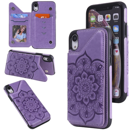 Flower Embossing Pattern Shockproof Protective Case with Holder & Card Slots & Photo Frame For iPhone XR(Purple)-garmade.com