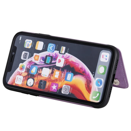 Flower Embossing Pattern Shockproof Protective Case with Holder & Card Slots & Photo Frame For iPhone XR(Purple)-garmade.com